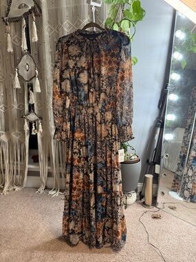 MSK Long-Sleeve Floral Tiered Maxi Dress NWT medium